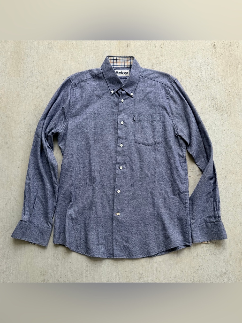 Barbour Tailored Fit Shirt Men Size Small Blue Button Up Tartan Trim